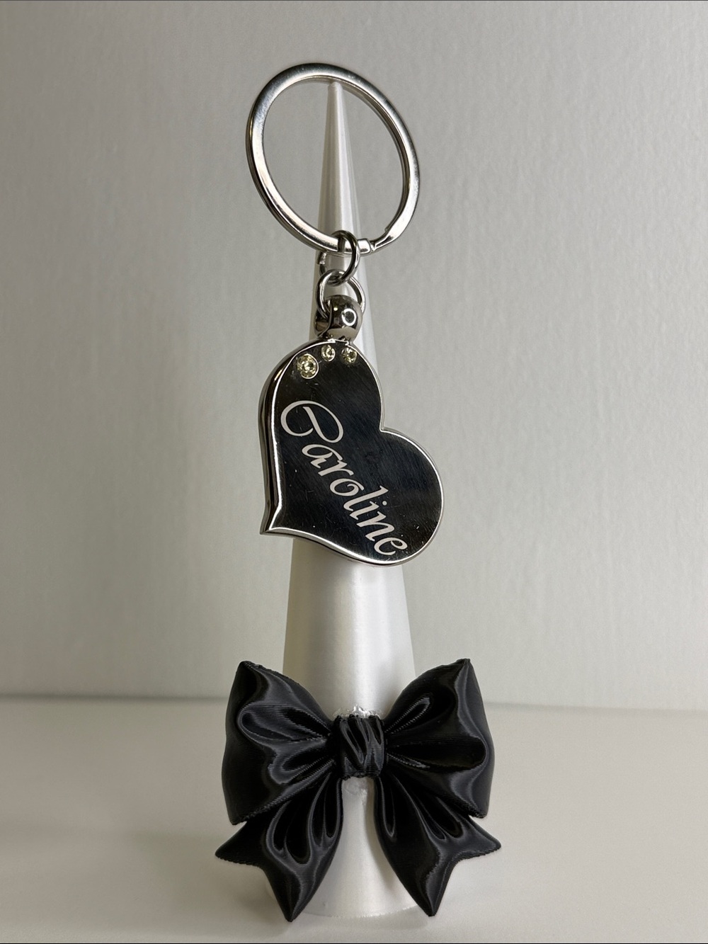Personalized Silver Heart Keychain - Caroline